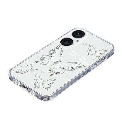 For iPhone 16 Plus Colored Drawing Pattern Transparent TPU Phone Case(Butterflies) - iPhone 16 Plus Cases by buy2fix | Online Shopping UK | buy2fix