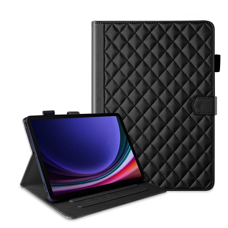 For Samsung Galaxy Tab S9 FE+ / S9+ Rhombus Lattice Leather Tablet Case(Black) - Galaxy Tab S9 FE+ by buy2fix | Online Shopping UK | buy2fix