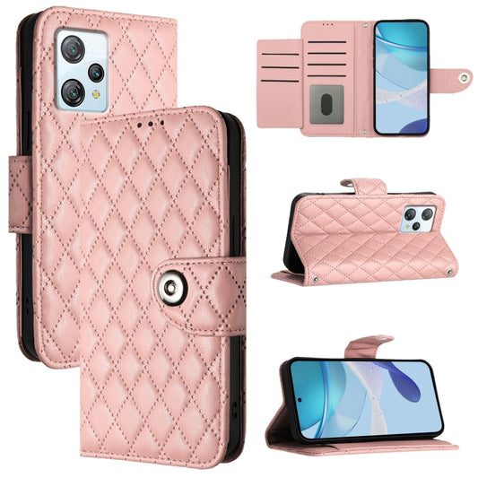 For Blackview A53 Rhombic Texture Flip Leather Phone Case with Lanyard(Coral Pink) - More Brand by buy2fix | Online Shopping UK | buy2fix