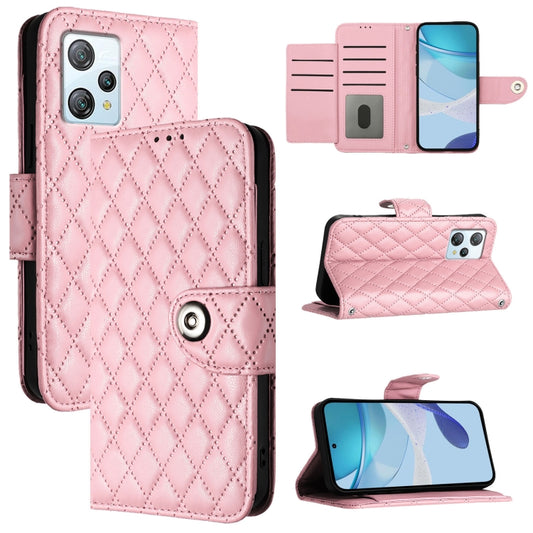 For Blackview A53 Rhombic Texture Flip Leather Phone Case with Lanyard(Pink) - More Brand by buy2fix | Online Shopping UK | buy2fix