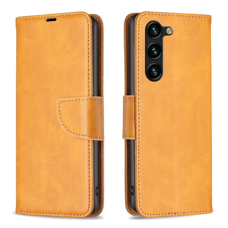 For Samsung Galaxy S25+ 5G Lambskin Texture Pure Color Flip Leather Phone Case(Yellow) - Galaxy S25+ 5G Cases by buy2fix | Online Shopping UK | buy2fix