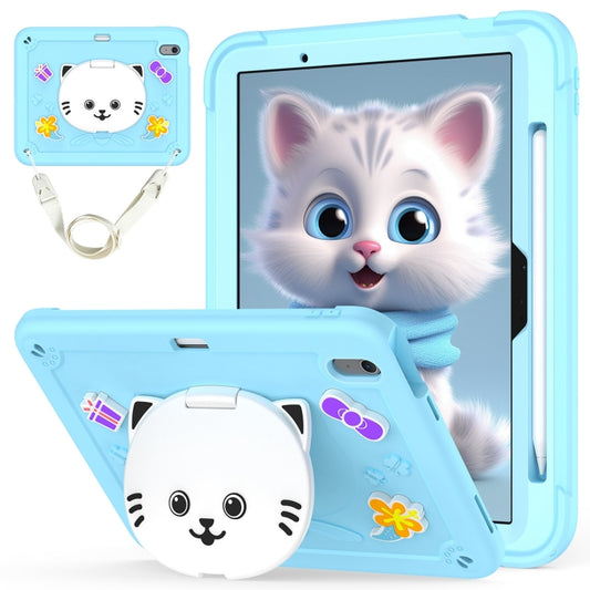 For iPad Air 11 2024 Cat Holder Silicone Hybrid PC Tablet Case with Strap(Sky Blue) - iPad Air 11 2024 Cases by buy2fix | Online Shopping UK | buy2fix