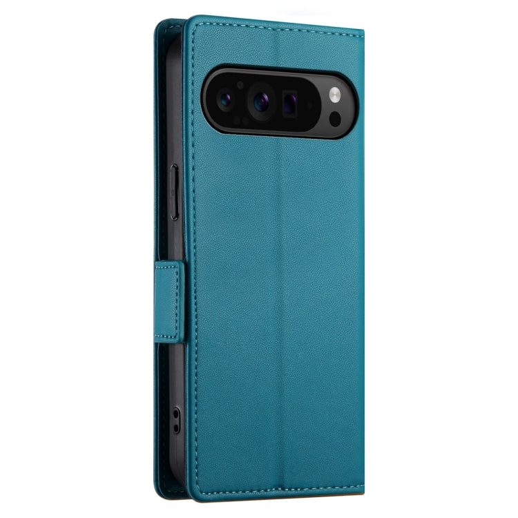 For Google Pixel 9 Pro Side Buckle Magnetic Frosted Leather Phone Case(Blue) - Google Cases by buy2fix | Online Shopping UK | buy2fix