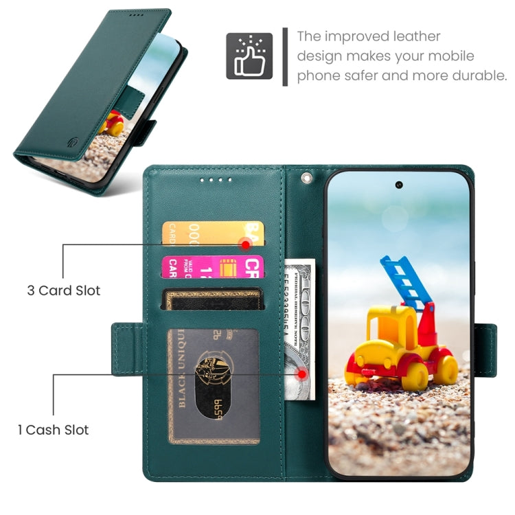 For Google Pixel 9 Pro Side Buckle Magnetic Frosted Leather Phone Case(Dark Green) - Google Cases by buy2fix | Online Shopping UK | buy2fix