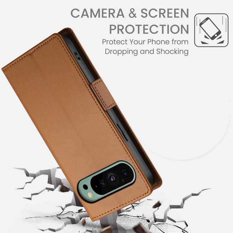 For Google Pixel 9 Side Buckle Magnetic Frosted Leather Phone Case(Brown) - Google Cases by buy2fix | Online Shopping UK | buy2fix