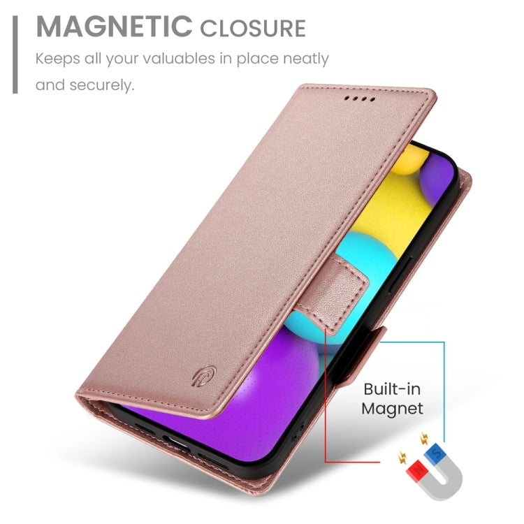 For iPhone 16 Side Buckle Magnetic Frosted Leather Phone Case(Rose Gold) - iPhone 16 Cases by buy2fix | Online Shopping UK | buy2fix