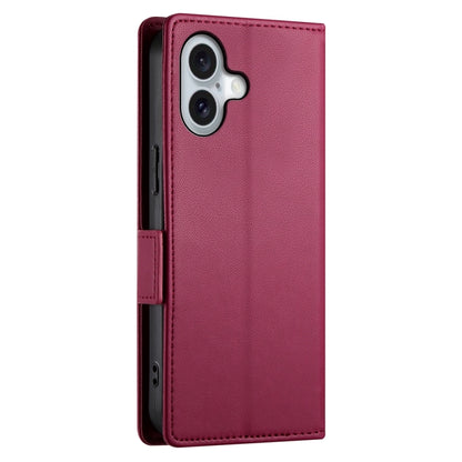 For iPhone 16 Side Buckle Magnetic Frosted Leather Phone Case(Wine Red) - iPhone 16 Cases by buy2fix | Online Shopping UK | buy2fix