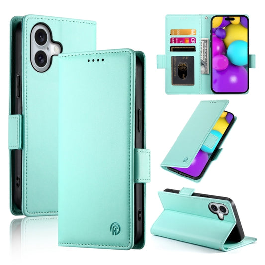 For iPhone 16 Side Buckle Magnetic Frosted Leather Phone Case(Mint Green) - iPhone 16 Cases by buy2fix | Online Shopping UK | buy2fix