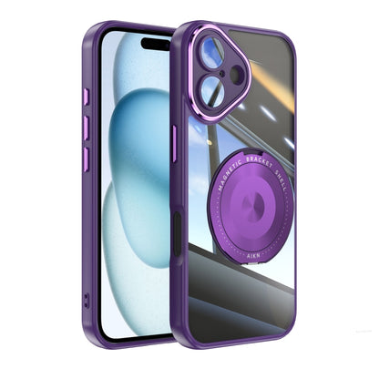 For iPhone 16 360 Holder Magsafe Acrylic Hybrid TPU Phone Case(Purple) - iPhone 16 Cases by buy2fix | Online Shopping UK | buy2fix