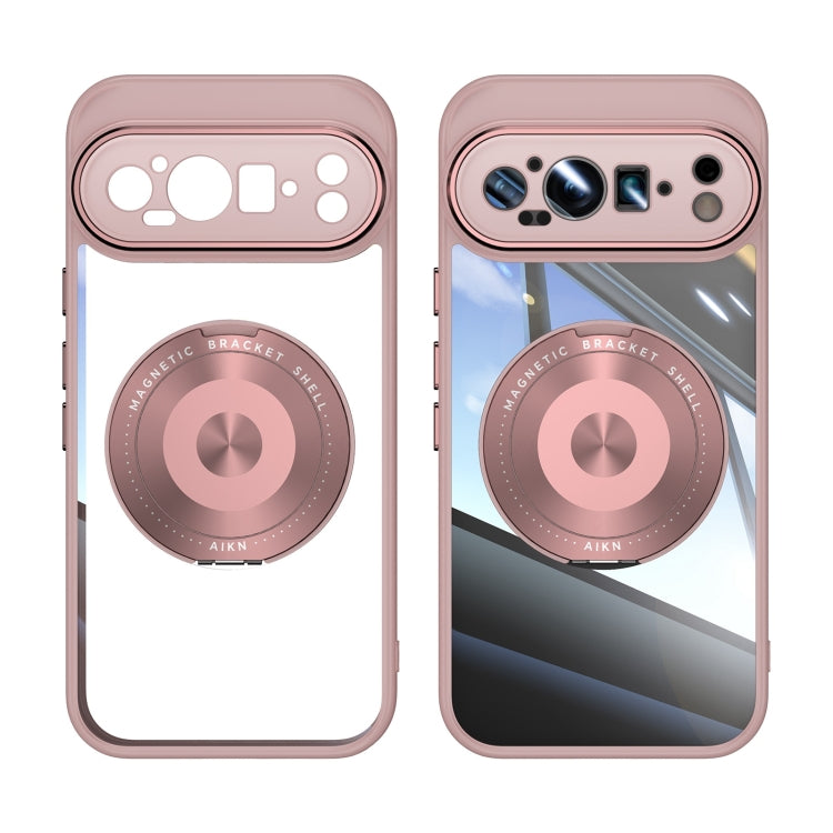 For Google Pixel 9 / 9 Pro 360 Holder Magsafe Acrylic Hybrid TPU Phone Case(Pink) - Google Cases by buy2fix | Online Shopping UK | buy2fix