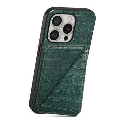 For iPhone 16 Pro Imitation Crocodile Leather Back Phone Case with Holder(Green) - iPhone 16 Pro Cases by buy2fix | Online Shopping UK | buy2fix