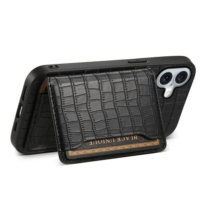 For iPhone 16 Plus Crocodile Texture Card Bag Design Full Coverage Phone Case(Black) - iPhone 16 Plus Cases by buy2fix | Online Shopping UK | buy2fix