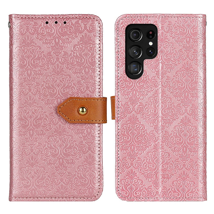 For Samsung Galaxy S25 Ultra 5G European Floral Embossed Leather Phone Case(Pink) - Galaxy S25 Ultra 5G Cases by buy2fix | Online Shopping UK | buy2fix