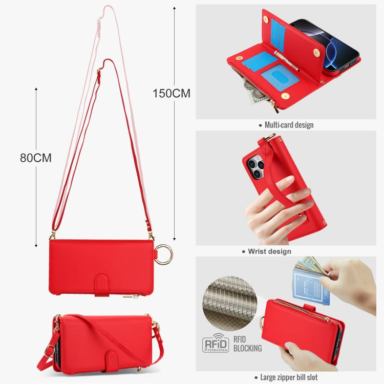 For iPhone 16 Pro Max Crossbody Ring Multifunctional Wallet Leather Phone Case(Red) - iPhone 16 Pro Max Cases by buy2fix | Online Shopping UK | buy2fix