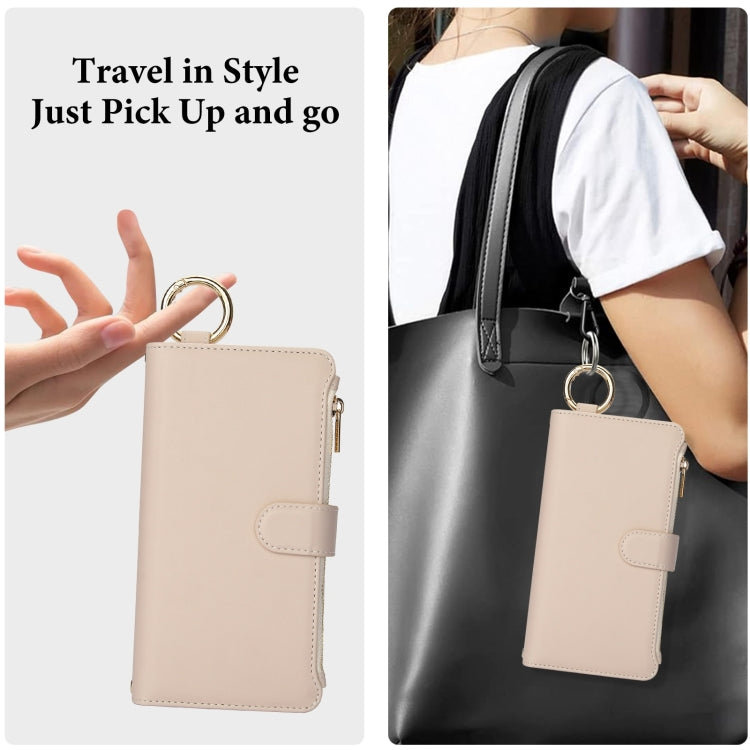 For iPhone 16 Pro Crossbody Ring Multifunctional Wallet Leather Phone Case(White) - More iPhone Cases by buy2fix | Online Shopping UK | buy2fix