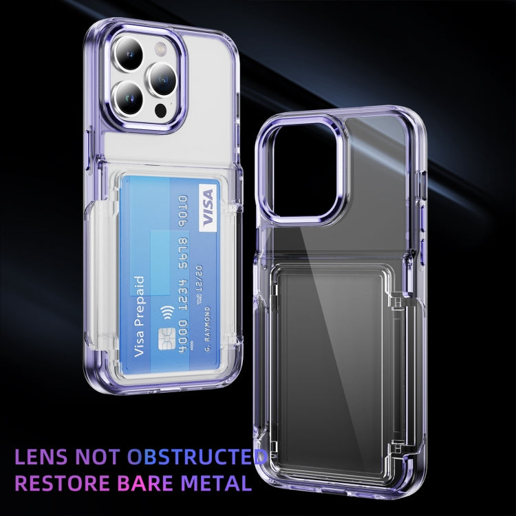 For iPhone 16 Card Holder Acrylic Hybrid TPU Phone Case(Transparent Purple) - iPhone 16 Cases by buy2fix | Online Shopping UK | buy2fix