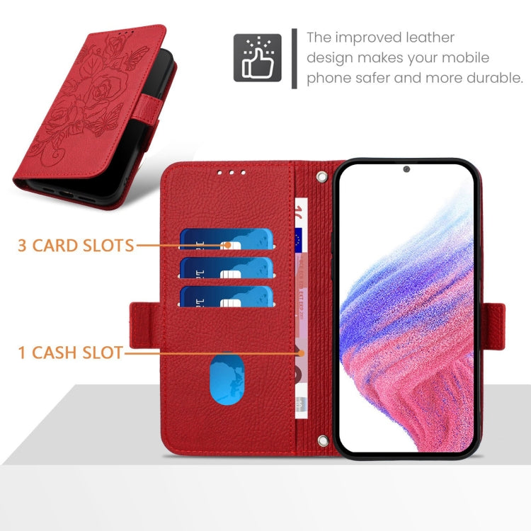 For Blackview A52 Embossed Rose RFID Anti-theft Leather Phone Case(Red) - More Brand by buy2fix | Online Shopping UK | buy2fix