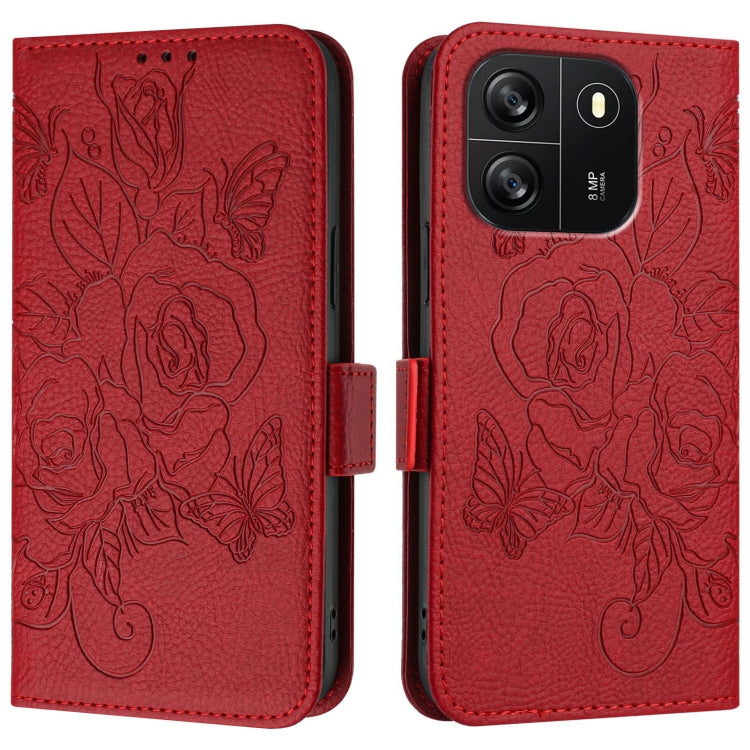 For Blackview WAVE 6C Embossed Rose RFID Anti-theft Leather Phone Case(Red) - More Brand by buy2fix | Online Shopping UK | buy2fix