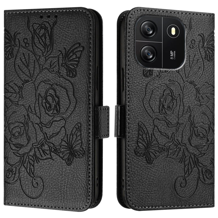 For Blackview WAVE 6C Embossed Rose RFID Anti-theft Leather Phone Case(Black) - More Brand by buy2fix | Online Shopping UK | buy2fix