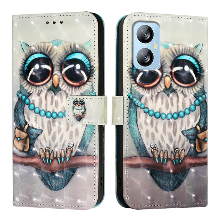 For Blackview A52 3D Painting Horizontal Flip Leather Phone Case(Grey Owl) - More Brand by buy2fix | Online Shopping UK | buy2fix