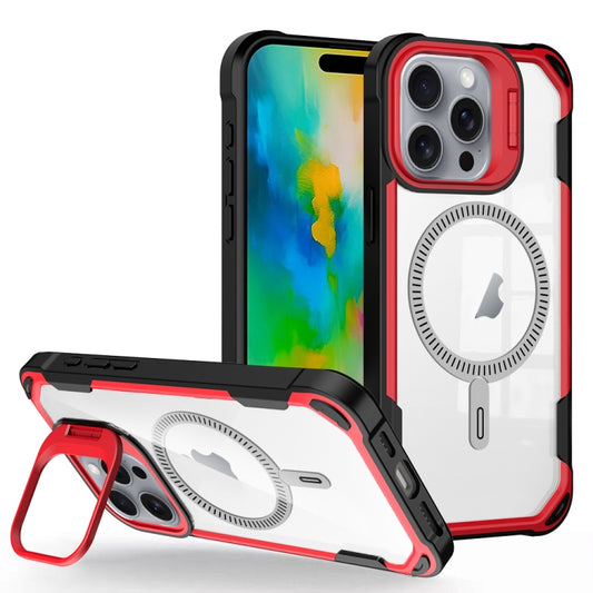 For iPhone 16 Pro Transparent Acrylic MagSafe Lens Holder Phone Case(Red) - iPhone 16 Pro Cases by buy2fix | Online Shopping UK | buy2fix