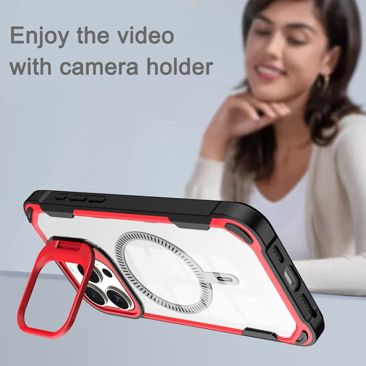 For iPhone 16 Plus Transparent Acrylic MagSafe Lens Holder Phone Case(Red) - iPhone 16 Plus Cases by buy2fix | Online Shopping UK | buy2fix