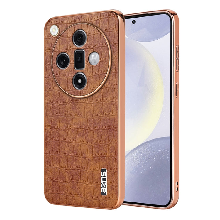 For OPPO Find X7 Ultra AZNS Electroplated Frame Crocodile Texture Full Coverage Phone Case(Brown) - OPPO Cases by AZNS | Online Shopping UK | buy2fix