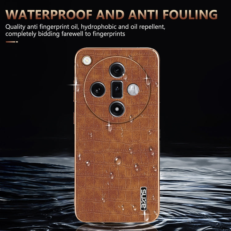 For OPPO Find X7 Ultra AZNS Electroplated Frame Crocodile Texture Full Coverage Phone Case(Brown) - OPPO Cases by AZNS | Online Shopping UK | buy2fix