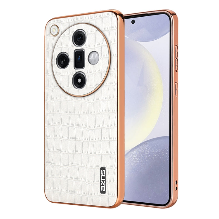 For OPPO Find X7 Ultra AZNS Electroplated Frame Crocodile Texture Full Coverage Phone Case(White) - Find X7 Ultra Cases by AZNS | Online Shopping UK | buy2fix