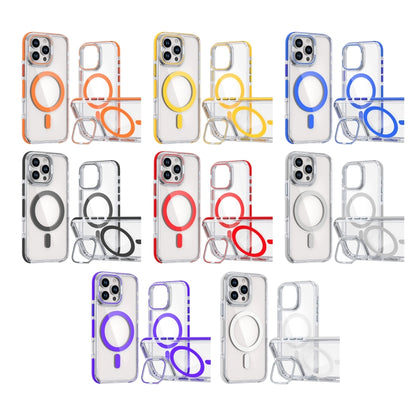 For iPhone 12 / 12 Pro Dual-Color Clear Acrylic Hybrid TPU Lens Flip Holder MagSafe Phone Case(Purple) - iPhone 12 / 12 Pro Cases by buy2fix | Online Shopping UK | buy2fix