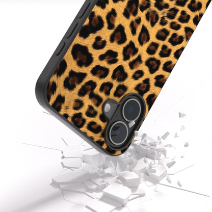 For iPhone 16 Plus Black Frame Leopard Phone Case(Golden Leopard) - iPhone 16 Plus Cases by buy2fix | Online Shopping UK | buy2fix