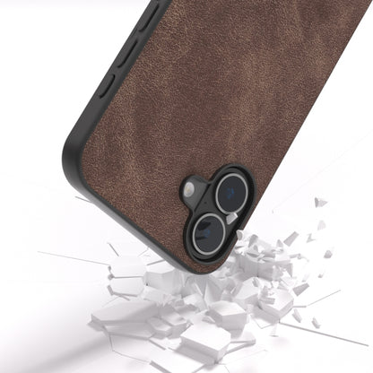 For iPhone 16 Black Frame PU Leather Full Coverage Phone Case(Coffee) - iPhone 16 Cases by buy2fix | Online Shopping UK | buy2fix