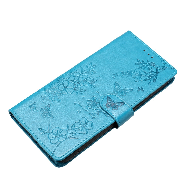 For iPhone 16 Pro Max Butterflies and Flowers Leather Phone Case(Blue) - iPhone 16 Pro Max Cases by buy2fix | Online Shopping UK | buy2fix