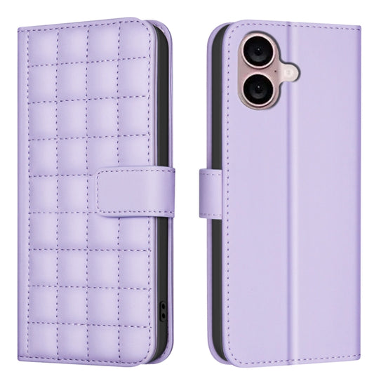 For iPhone 16 Square Texture Leather Phone Case(Purple) - iPhone 16 Cases by buy2fix | Online Shopping UK | buy2fix