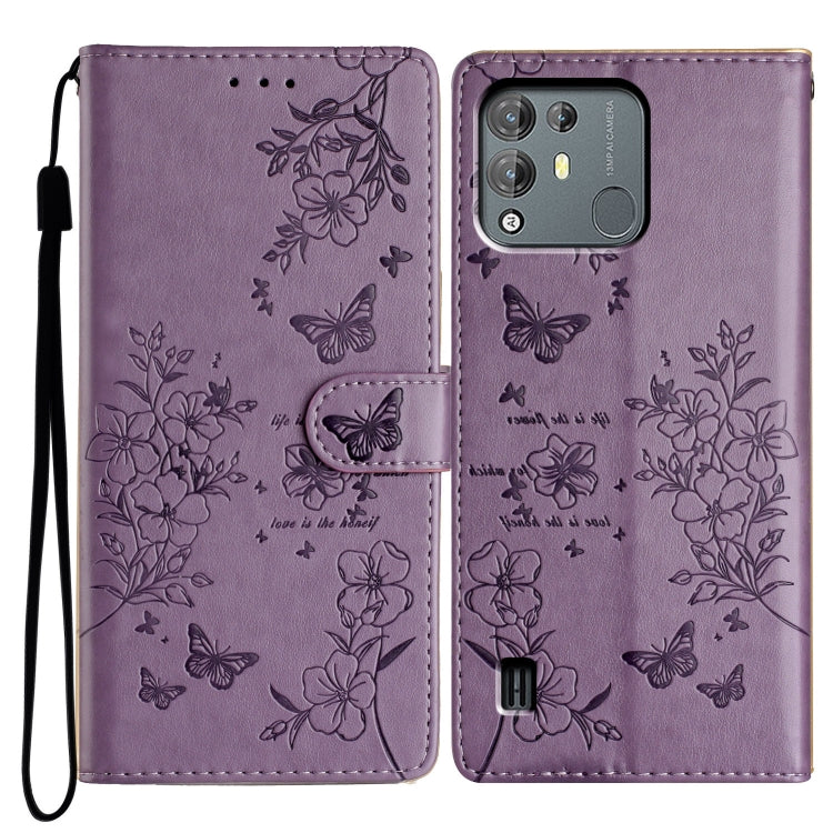 For Blackview A55 Pro Butterflies and Flowers Leather Phone Case(Purple) - More Brand by buy2fix | Online Shopping UK | buy2fix