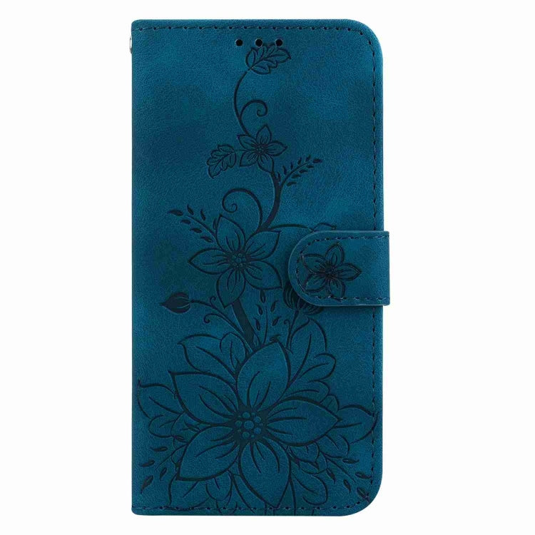 For Samsung Galaxy S25 5G Lily Embossed Leather Phone Case(Dark Blue) - Galaxy S25 5G Cases by buy2fix | Online Shopping UK | buy2fix