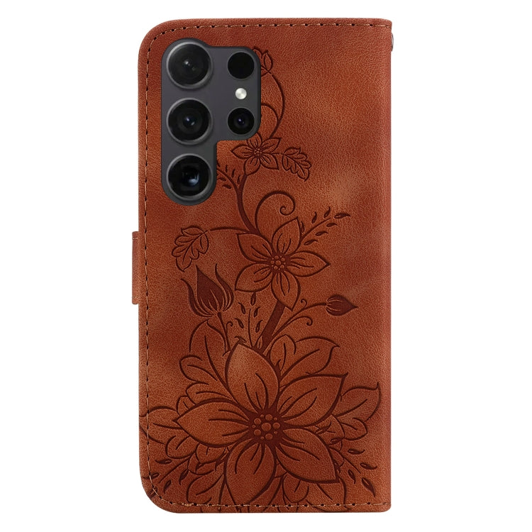 For Samsung Galaxy S25 Ultra 5G Lily Embossed Leather Phone Case(Brown) - Galaxy S25 Ultra 5G Cases by buy2fix | Online Shopping UK | buy2fix