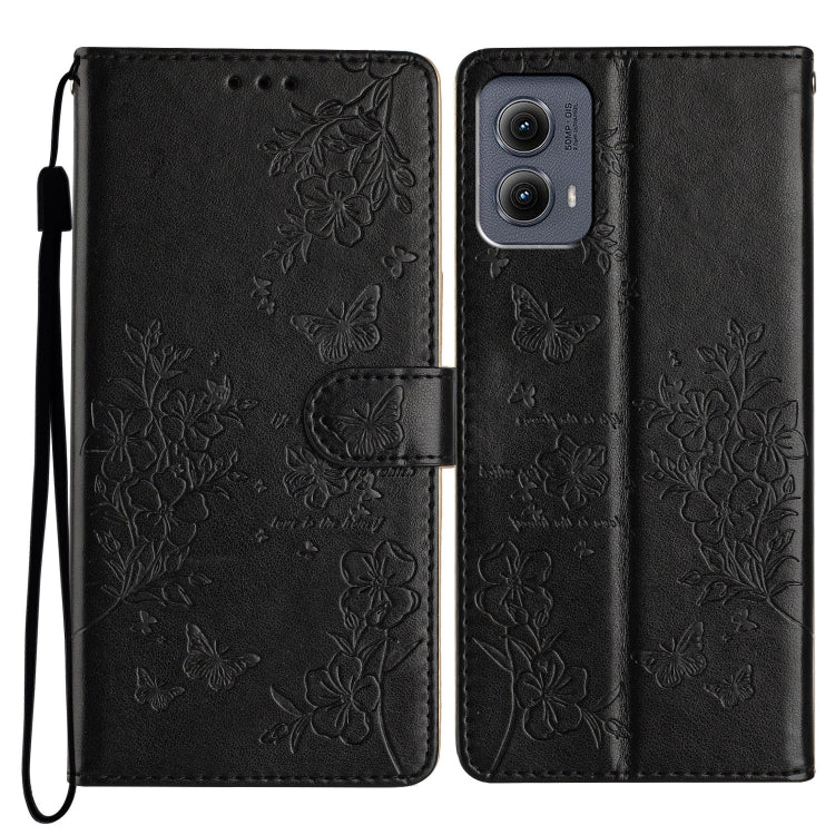 For Motorola Edge 2024 Butterflies and Flowers Leather Phone Case(Black) - Motorola Cases by buy2fix | Online Shopping UK | buy2fix