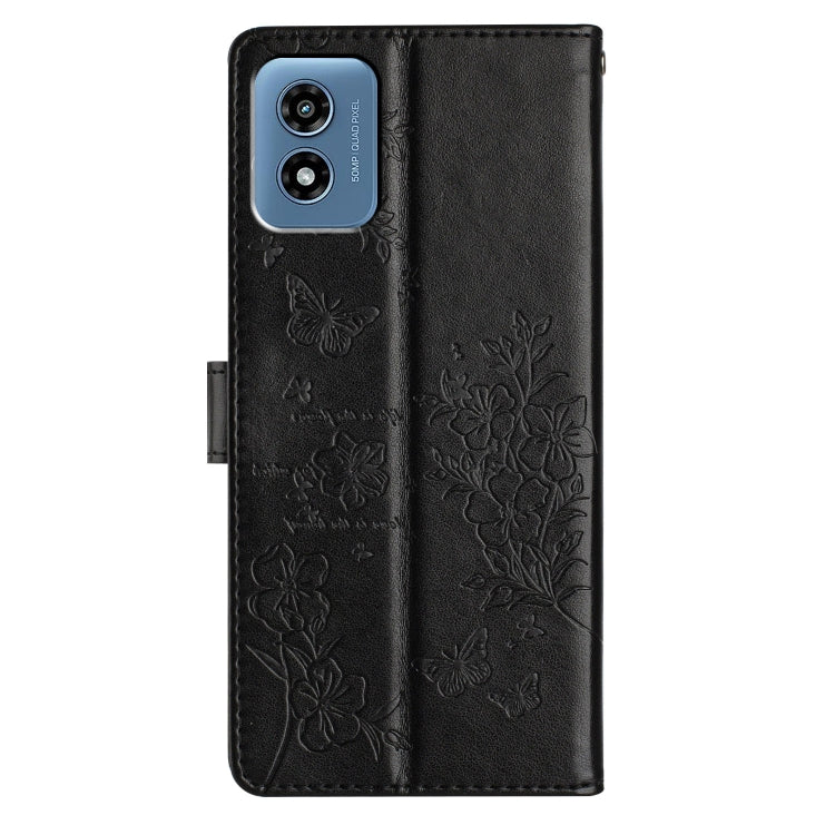 For Motorola Moto G Play 2024 Butterflies and Flowers Leather Phone Case(Black) - Motorola Cases by buy2fix | Online Shopping UK | buy2fix