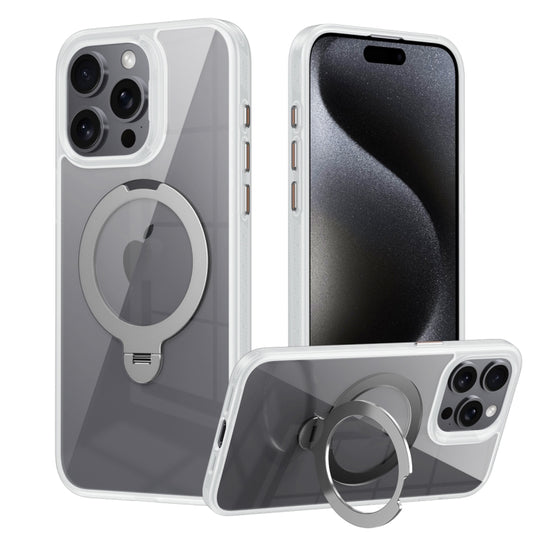 For iPhone 14 Pro Max Transparent MagSafe Magnetic Rotating Ring Holder Phone Case(White) - iPhone 14 Pro Max Cases by buy2fix | Online Shopping UK | buy2fix