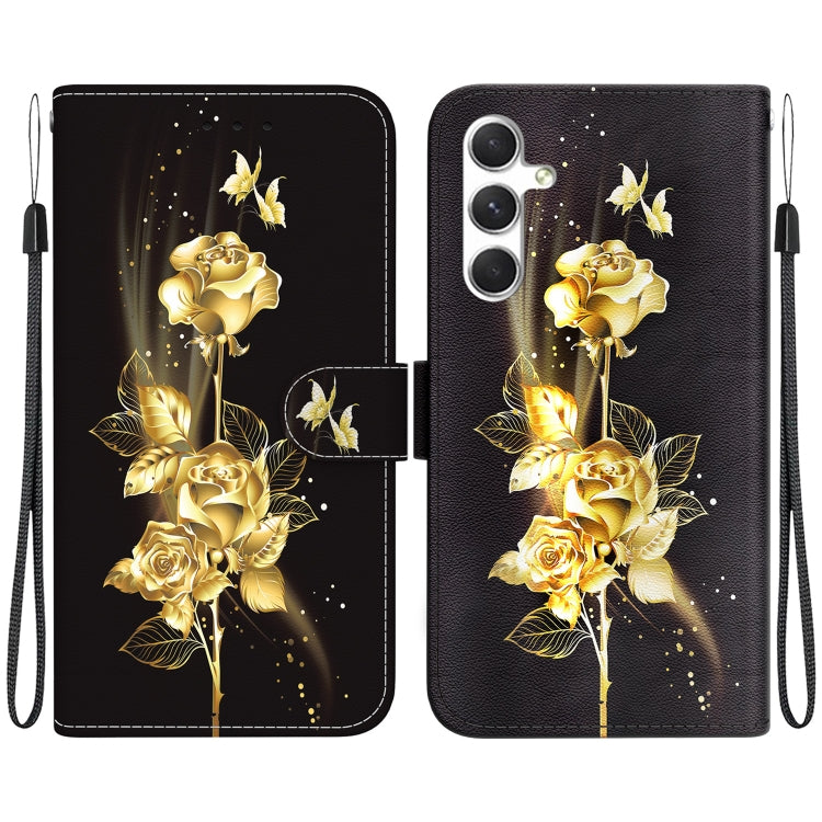 For Samsung Galaxy S25 5G Crystal Texture Colored Drawing Leather Phone Case(Gold Butterfly Rose) - Galaxy S25 5G Cases by buy2fix | Online Shopping UK | buy2fix