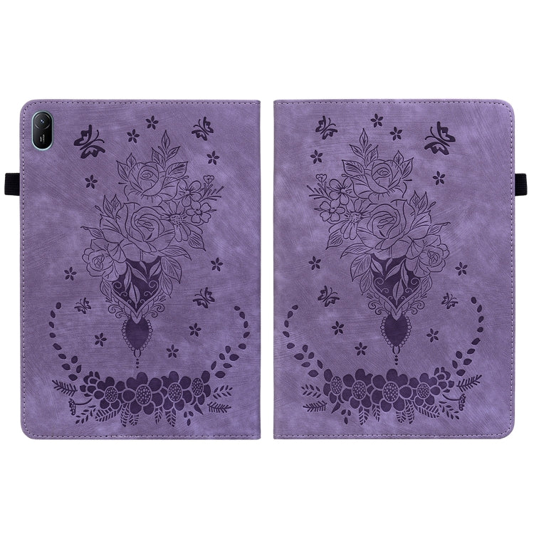 For Huawei MatePad SE 11 2024 Butterfly Rose Embossed Leather Tablet Case(Purple) - Huawei by buy2fix | Online Shopping UK | buy2fix