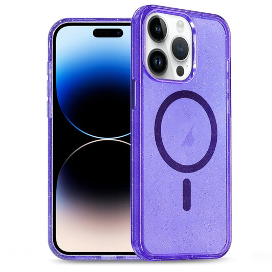 For iPhone 14 Pro Max Glitter Powder TPU Hybrid PC MagSafe Phone Case(Purple) - iPhone 14 Pro Max Cases by buy2fix | Online Shopping UK | buy2fix