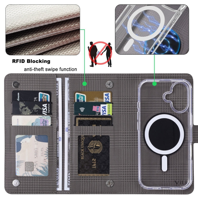 For iPhone 15 Plus ViLi GHA-C Series RFID MagSafe Magnetic Flip Leather Phone Case(Grey) - iPhone 15 Plus Cases by ViLi | Online Shopping UK | buy2fix