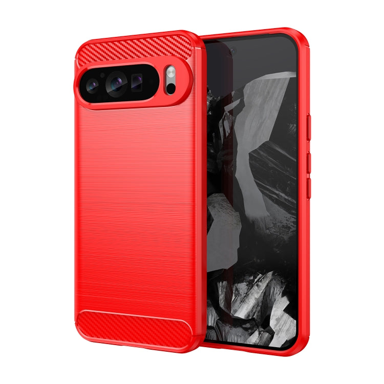 For Google Pixel 9 Pro XL Brushed Texture Carbon Fiber TPU Phone Case(Red) - Google Cases by buy2fix | Online Shopping UK | buy2fix