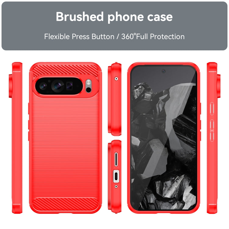 For Google Pixel 9 Pro XL Brushed Texture Carbon Fiber TPU Phone Case(Red) - Google Cases by buy2fix | Online Shopping UK | buy2fix