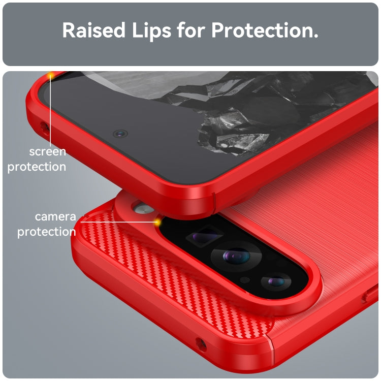 For Google Pixel 9 Pro XL Brushed Texture Carbon Fiber TPU Phone Case(Red) - Google Cases by buy2fix | Online Shopping UK | buy2fix