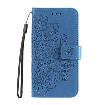 For Samsung Galaxy S25 5G Seven-petal Flowers Embossing Leather Phone Case(Blue) - Galaxy S25 5G Cases by buy2fix | Online Shopping UK | buy2fix