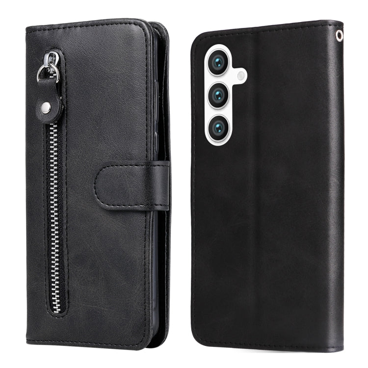 For Samsung Galaxy S25 5G Fashion Calf Texture Zipper Leather Phone Case(Black) - Galaxy S25 5G Cases by buy2fix | Online Shopping UK | buy2fix