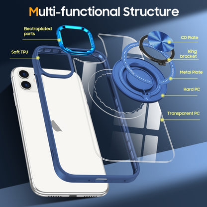 For iPhone 16 Plus Magnetic Rotating Ring Holder Phone Case(Dark Blue) - iPhone 16 Plus Cases by buy2fix | Online Shopping UK | buy2fix